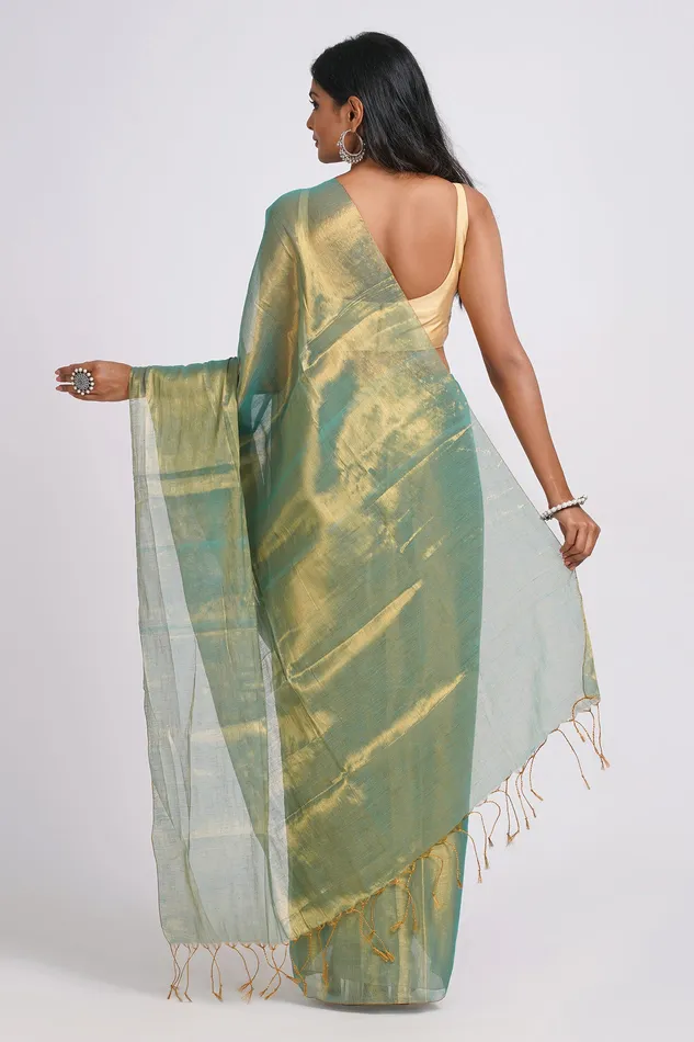 Teejh Earrings Teejh Trishika Peacock Green Tissue Saree Teejh Earrings Teejh Trishika Peacock Green Tissue Saree