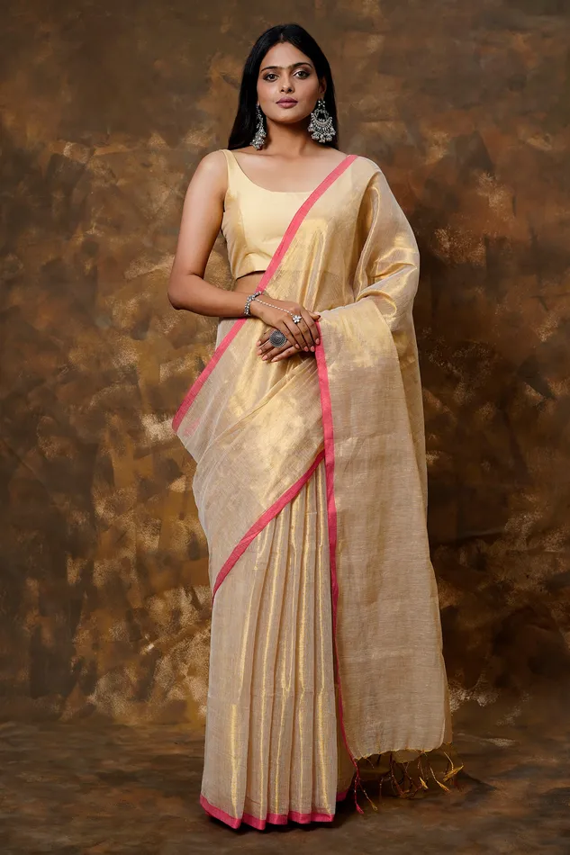 Teejh Idayini Off White Organic Tissue Silk Saree Teejh Rings