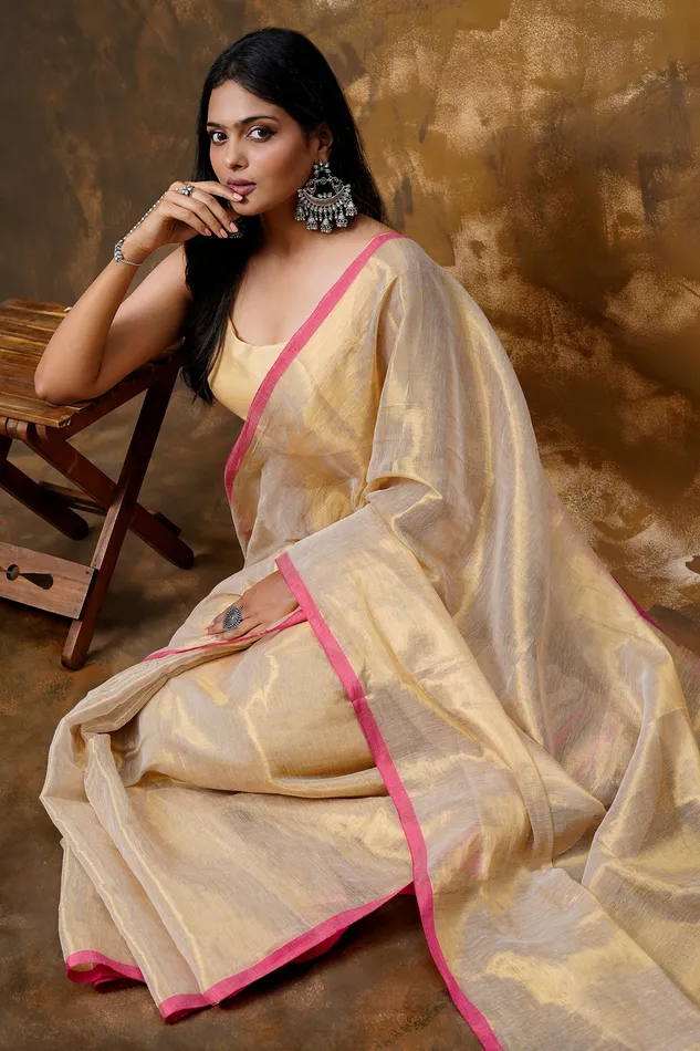 Teejh Idayini Off White Organic Tissue Silk Saree Teejh Rings Teejh Idayini Off White Organic Tissue Silk Saree Teejh Rings