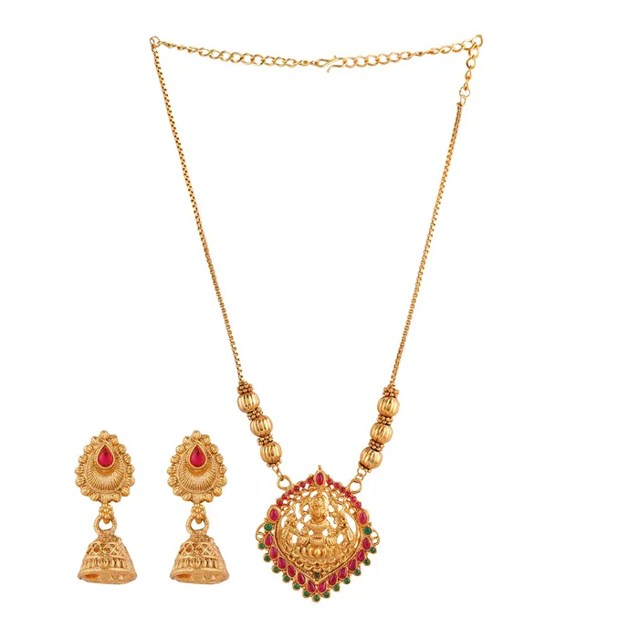 Teejh Kahlima Gold Red And Green Necklace Set Teejh Necklaces
