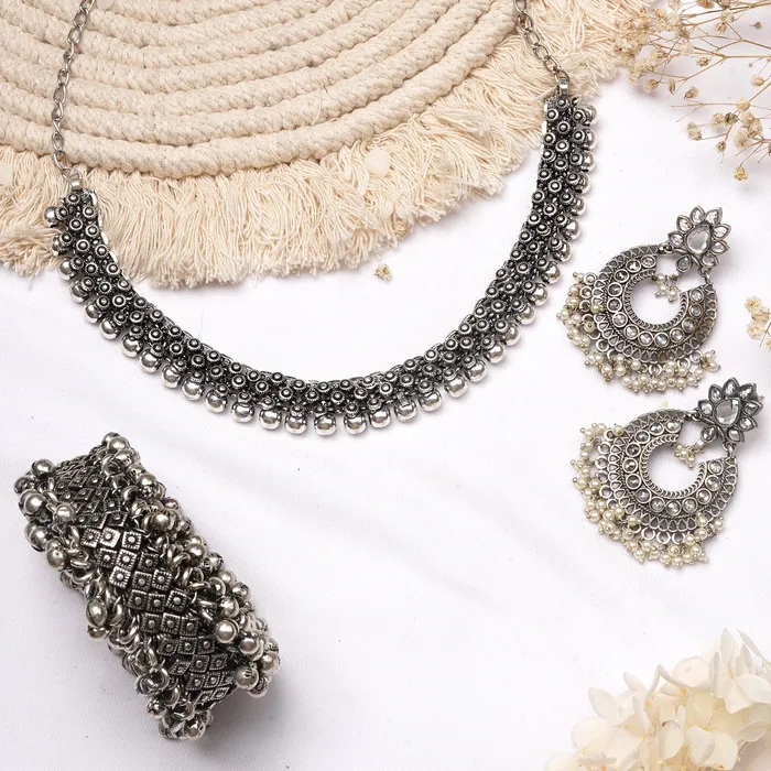 Teejh Madhuri Silver Oxidised Jewelry Gift Set Teejh Rings