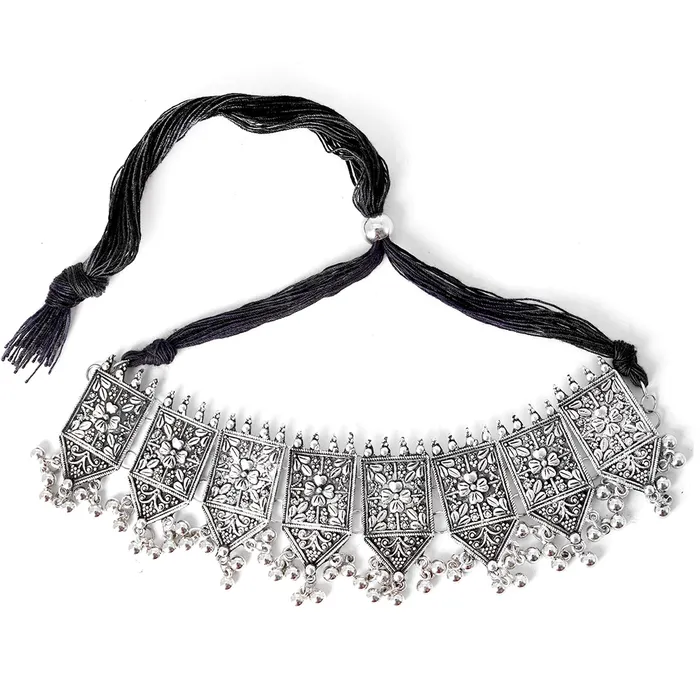 Teejh Necklaces Teejh Dyuti Antique Silver Polish Choker Necklace Set