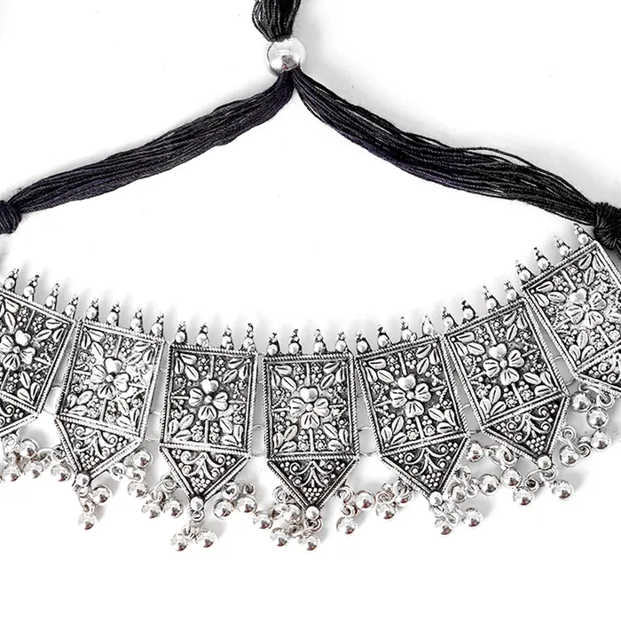 Teejh Necklaces Teejh Dyuti Antique Silver Polish Choker Necklace Set