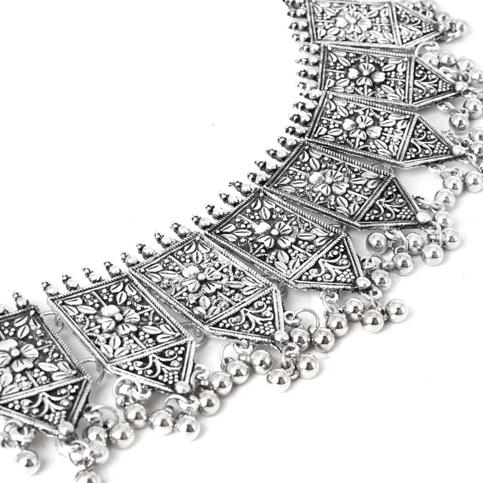 Teejh Necklaces Teejh Dyuti Antique Silver Polish Choker Necklace Set