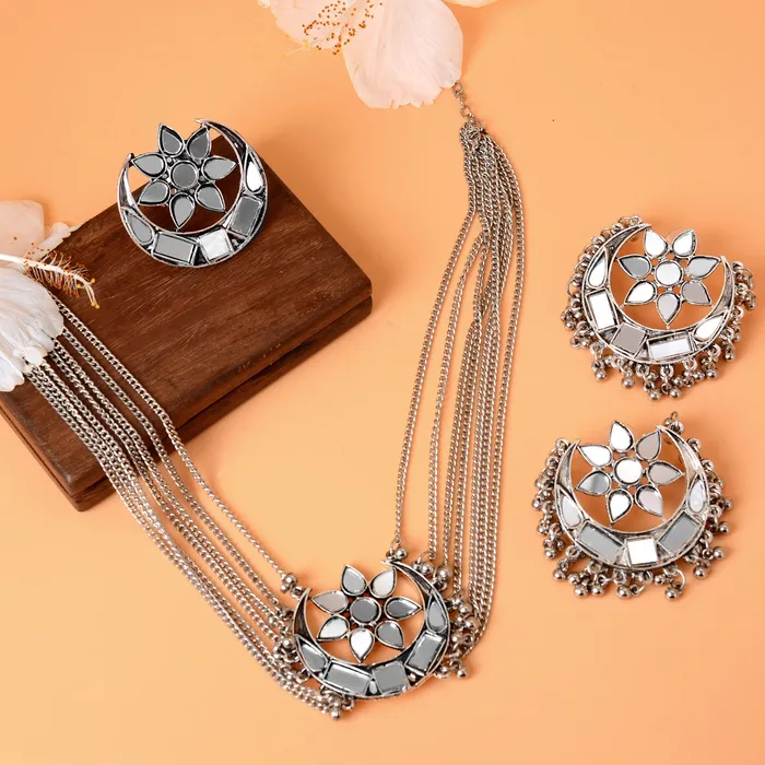 Teejh Rings Janvi Silver Oxidized Mirror Jewelry Gift Set