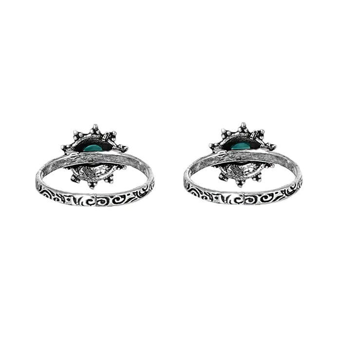 Teejh Rings Teejh Aashvi Green Stone Silver Oxidised Toe Rings Teejh Rings Teejh Aashvi Green Stone Silver Oxidised Toe Rings