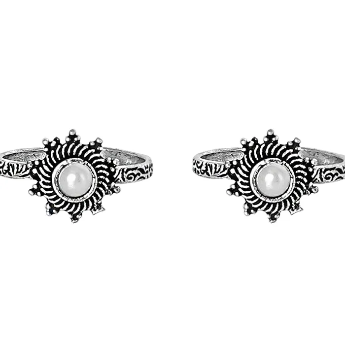 Teejh Rings Teejh Aashvi White Silver Oxidised Toe Rings Teejh Rings Teejh Aashvi White Silver Oxidised Toe Rings