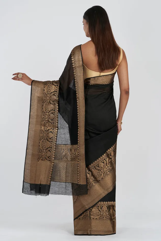 Teejh Rings Teejh Tithi Black Banarasi Silk Linen Saree