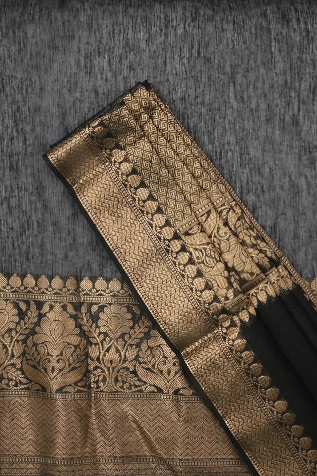 Teejh Rings Teejh Tithi Black Banarasi Silk Linen Saree