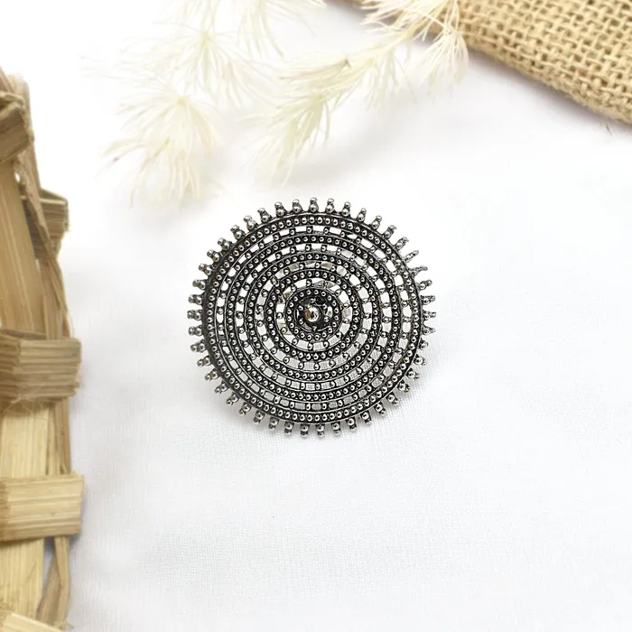 Teejh Teejh Aadhya Silver Oxidised Ring Rings
