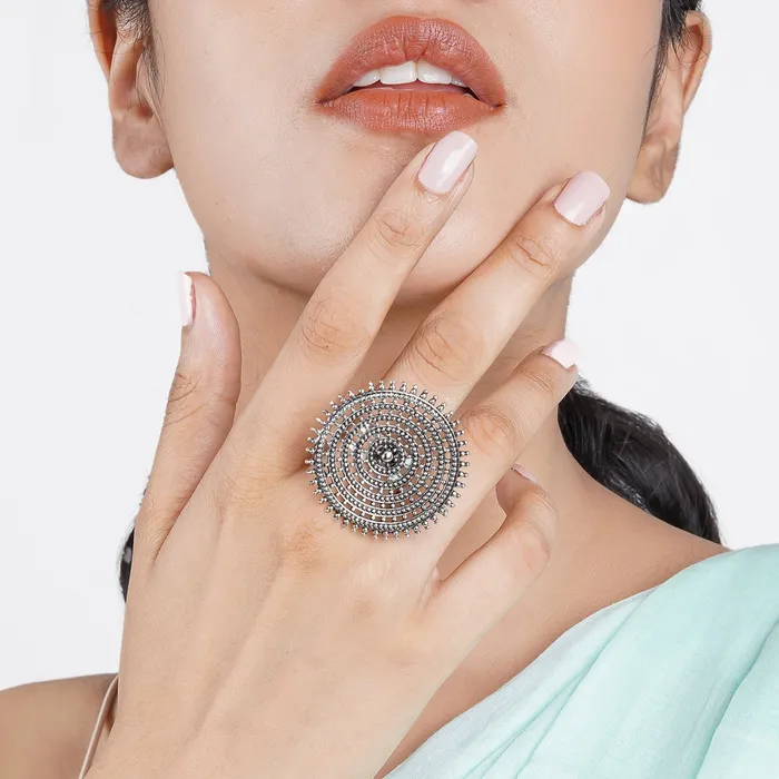 Teejh Teejh Aadhya Silver Oxidised Ring Rings