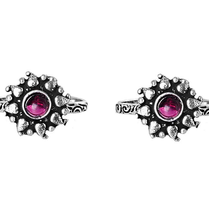 Teejh Teejh Miraya Pink Stone Silver Oxidised Toe Rings Rings Teejh Teejh Miraya Pink Stone Silver Oxidised Toe Rings Rings
