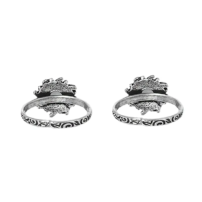 Teejh Teejh Miraya Pink Stone Silver Oxidised Toe Rings Rings Teejh Teejh Miraya Pink Stone Silver Oxidised Toe Rings Rings