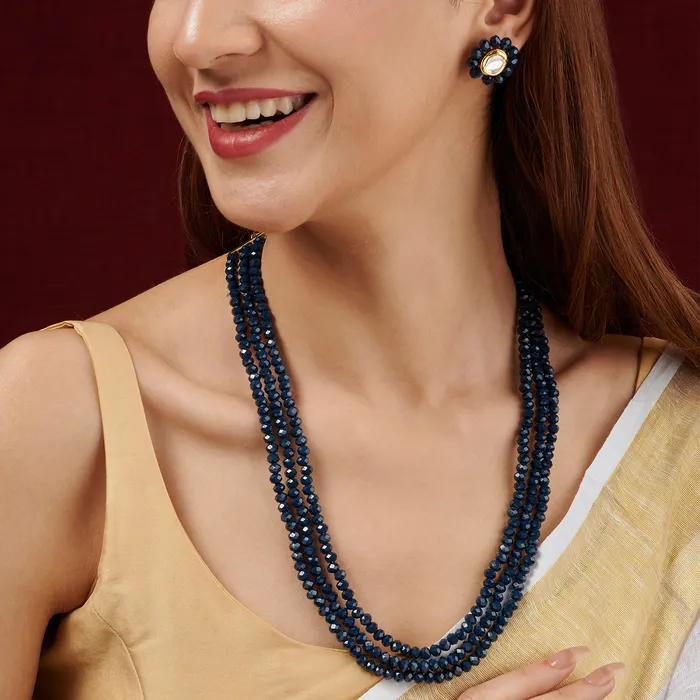 Teejh Teejh Nithila Dark blue Beaded Necklace Set Necklaces