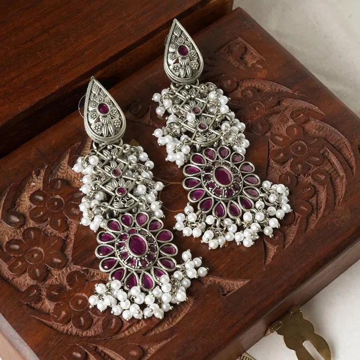 Teejh Teejh Shaishunaga Silver Oxidised Ruby Earrings Earrings
