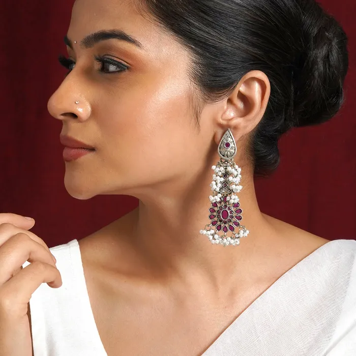 Teejh Teejh Shaishunaga Silver Oxidised Ruby Earrings Earrings