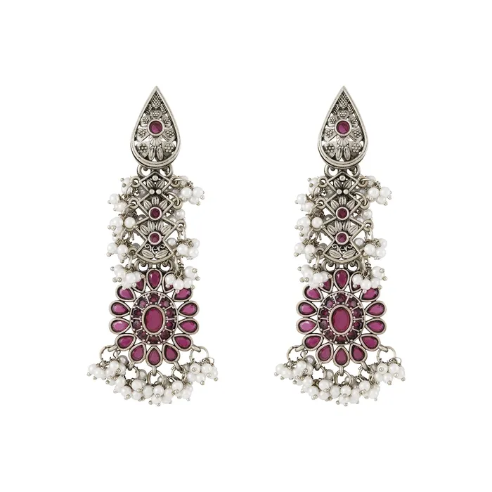 Teejh Teejh Shaishunaga Silver Oxidised Ruby Earrings Earrings