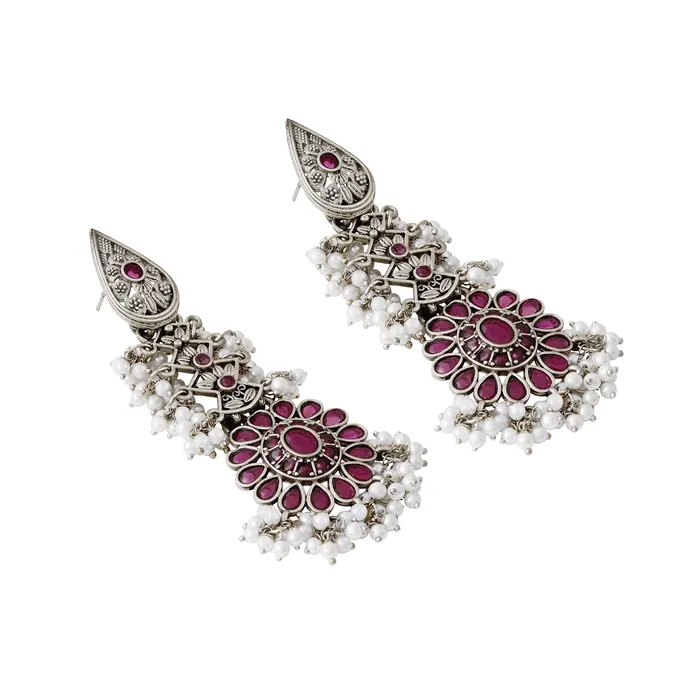 Teejh Teejh Shaishunaga Silver Oxidised Ruby Earrings Earrings