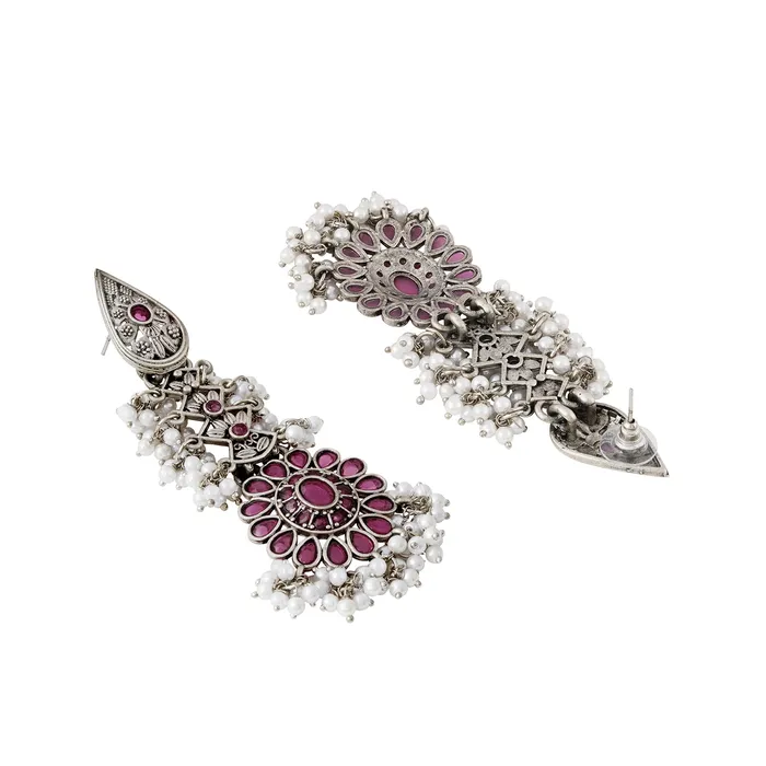 Teejh Teejh Shaishunaga Silver Oxidised Ruby Earrings Earrings