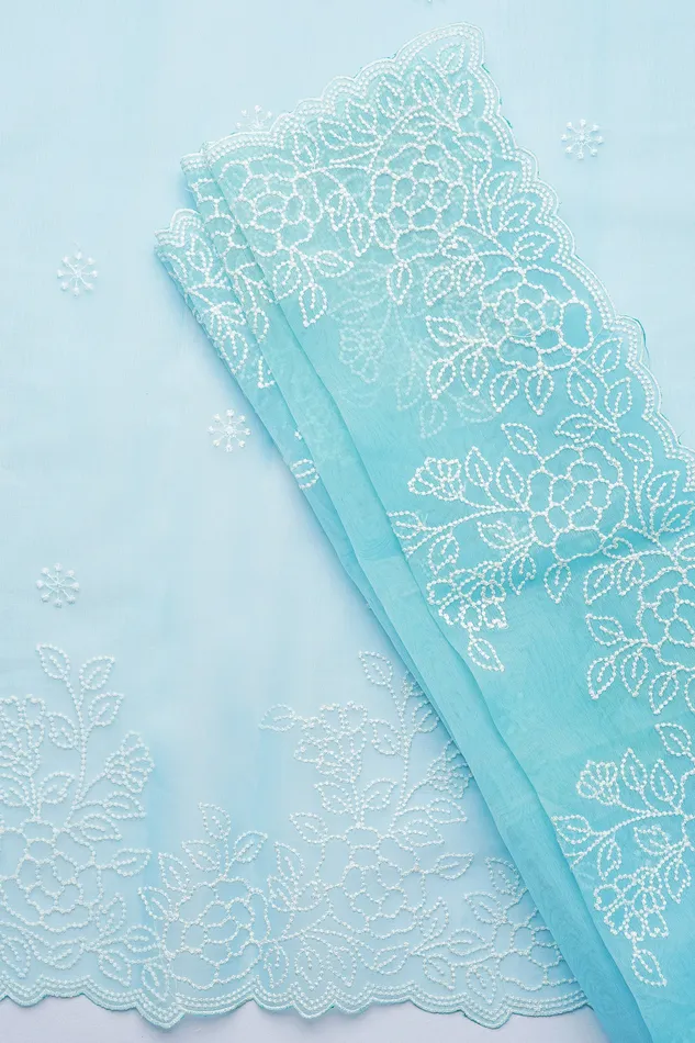 Teejh Vrishti Embroidered Organza Saree Teejh Earrings