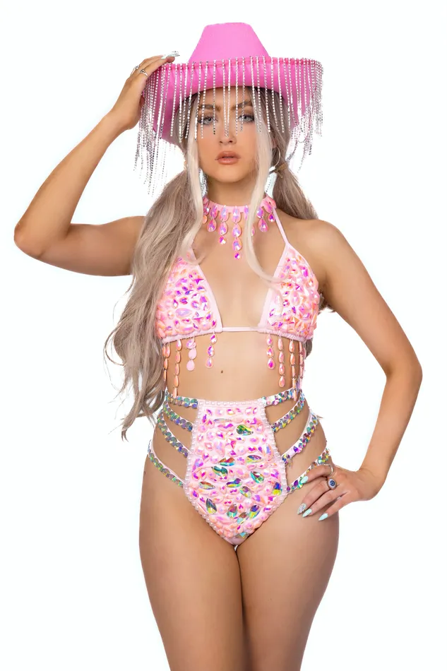 THE LUMI SHOP Earrings FULL OUTFIT Pink Rhinestone Cowgirl 4 pcs