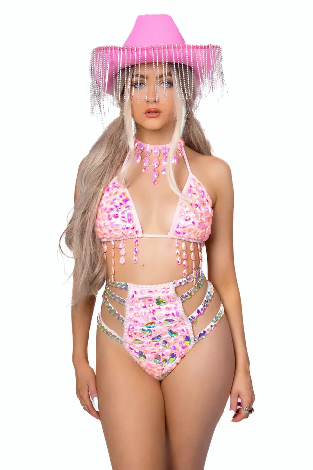THE LUMI SHOP Earrings FULL OUTFIT Pink Rhinestone Cowgirl 4 pcs