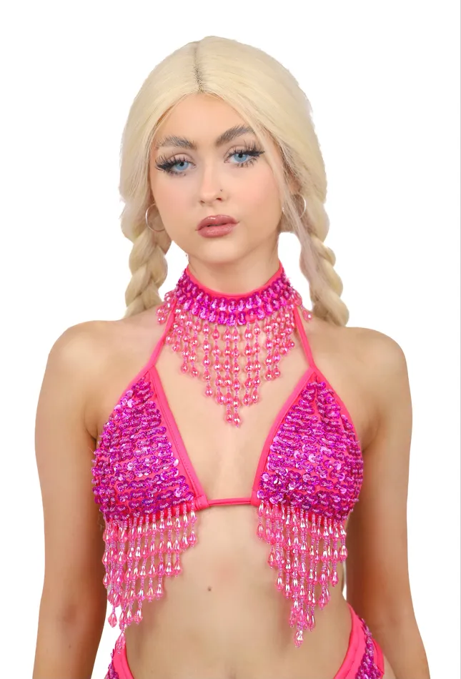 THE LUMI SHOP Hand Stitched Sequin Set Magenta Earrings