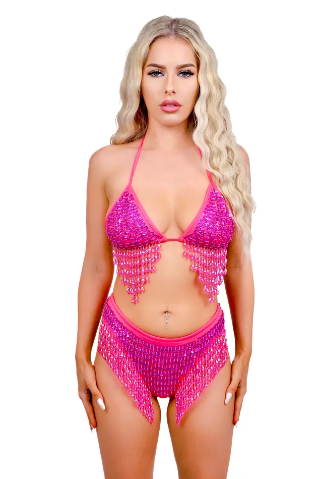THE LUMI SHOP Hand Stitched Sequin Set Magenta Earrings