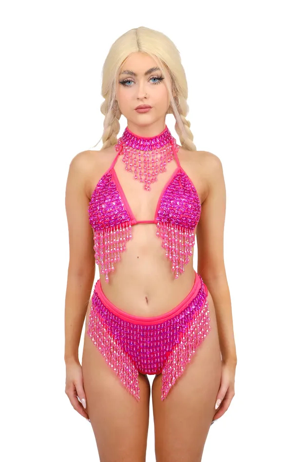 THE LUMI SHOP Hand Stitched Sequin Set Magenta Earrings