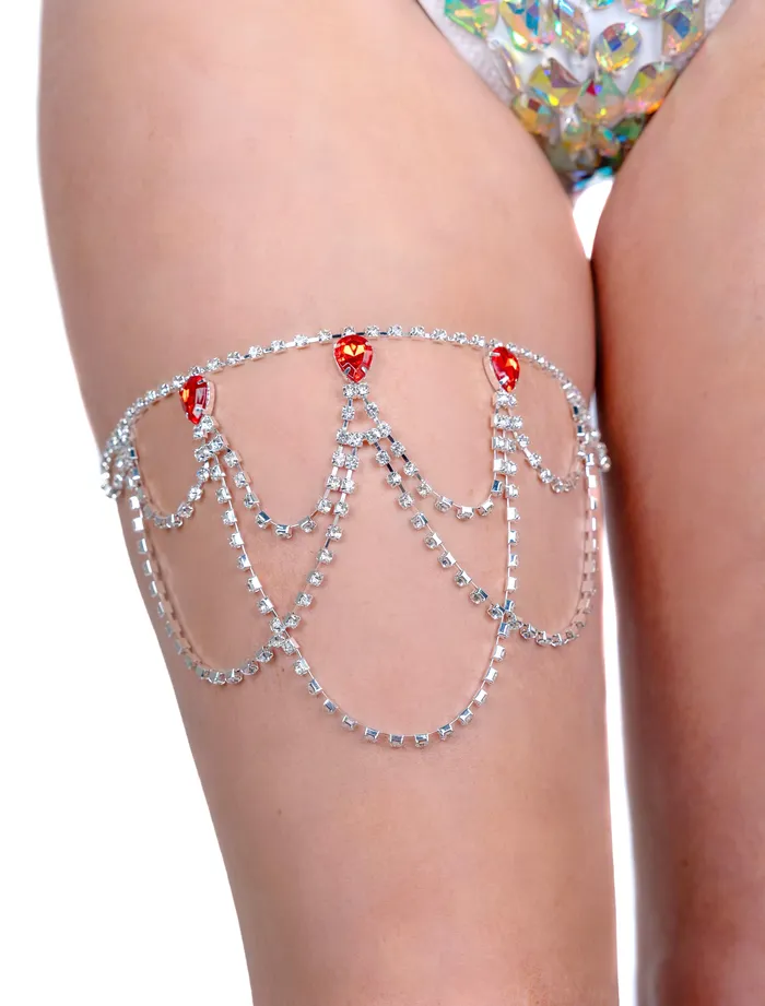 THE LUMI SHOP Rings Red Silver Rhinestone Leg Wrap Leg Chains