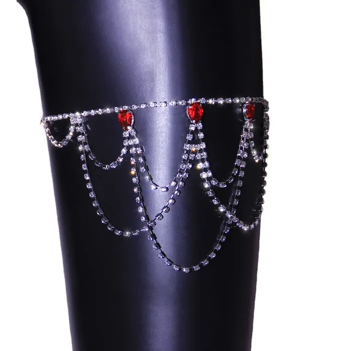 THE LUMI SHOP Rings Red Silver Rhinestone Leg Wrap Leg Chains