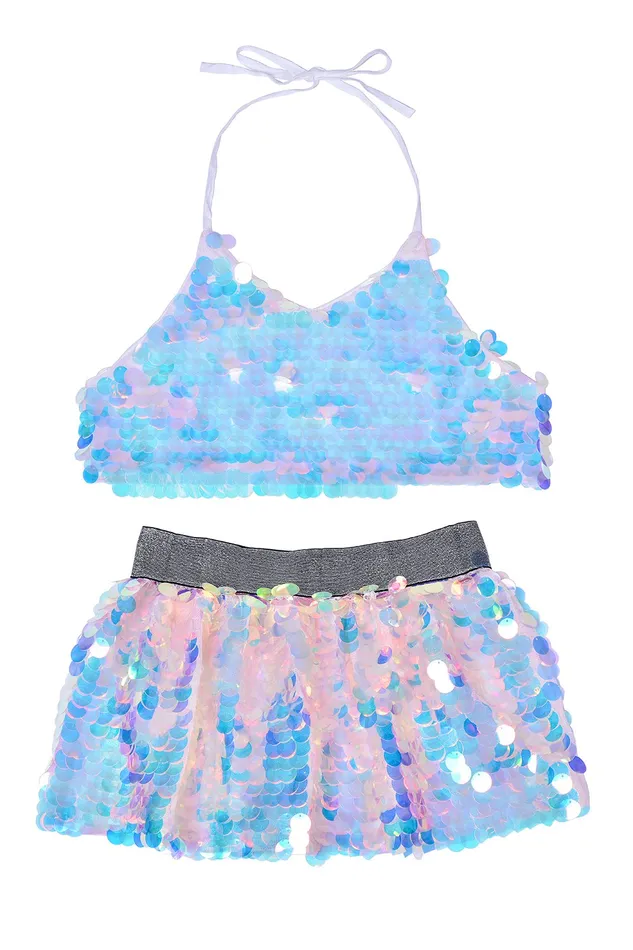 THE LUMi SHOP Sequin Set Halter Top Mini Skirt Unicorn Earrings