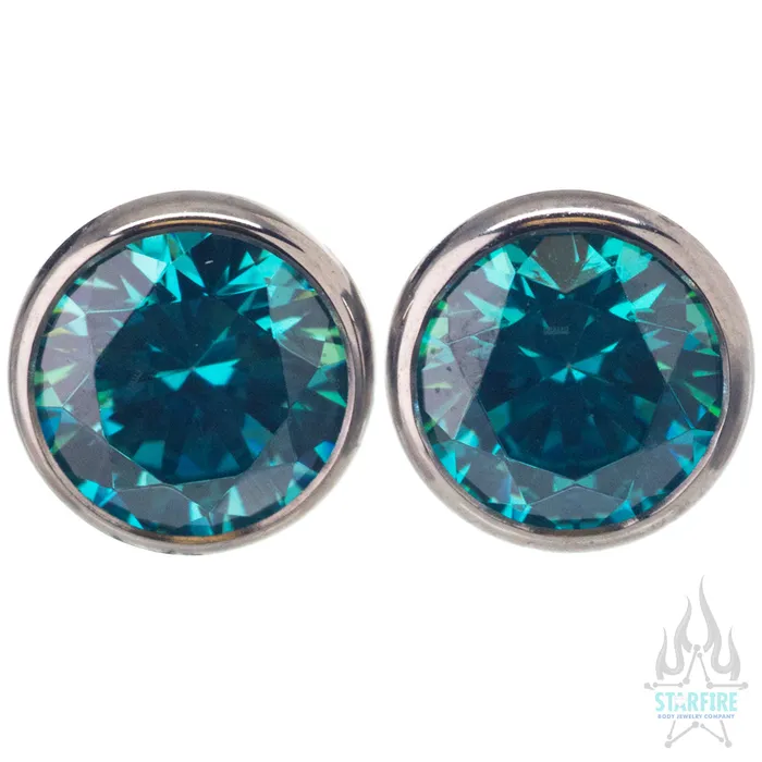 Titanium Faceted Gem Plugs Mint Green CZ Industrial Strength IS Earrings