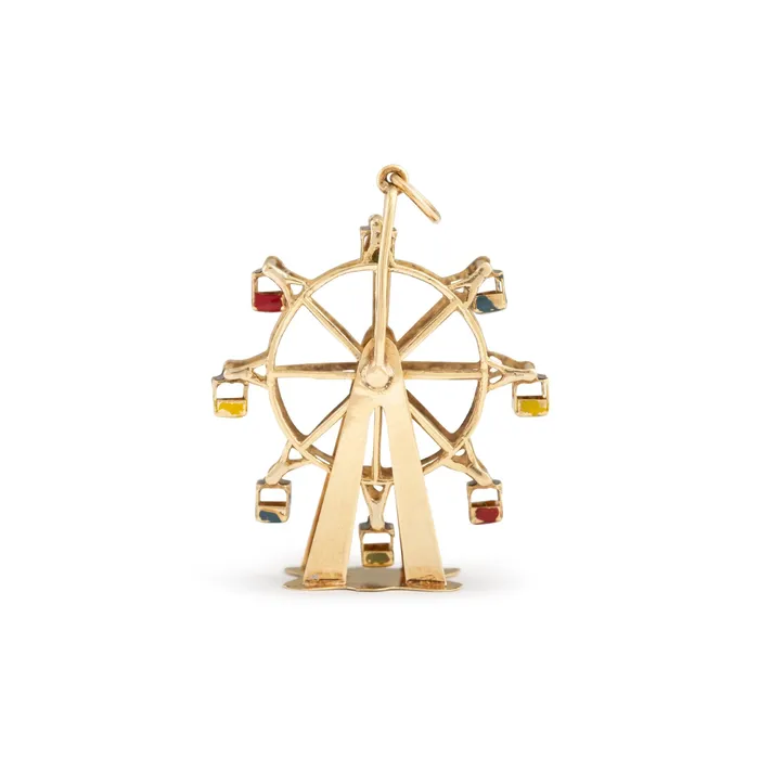 Vintage Earrings Austrian Large Ferris Wheel 14k Gold and Enamel Charm