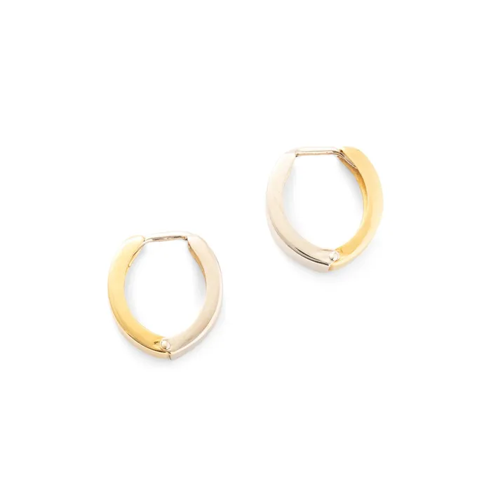 Vintage Earrings BiColor 14K Gold Huggie Hoop Earrings