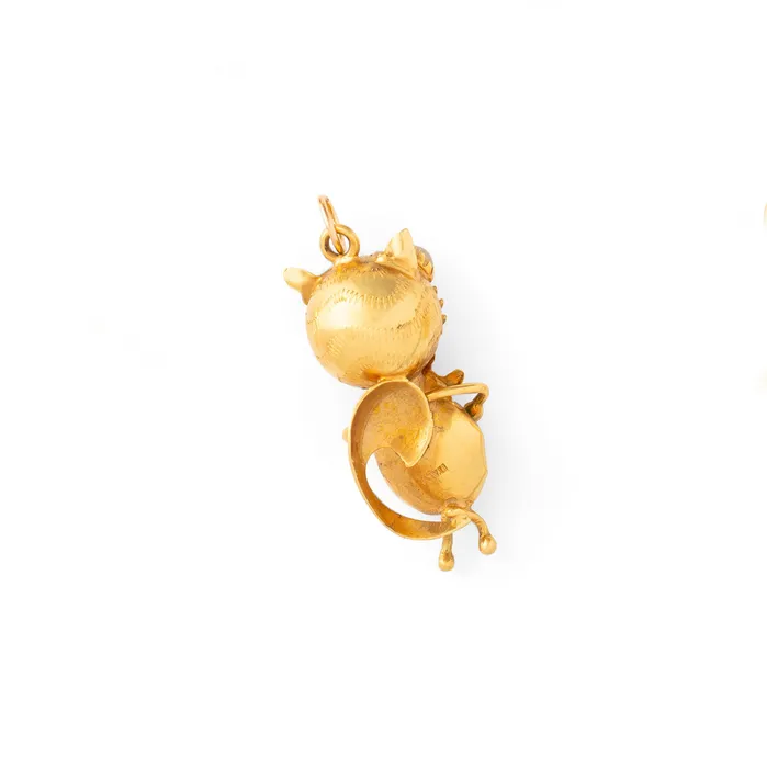 Vintage Earrings Italian Glass Stone and 18K Gold Cat Charm