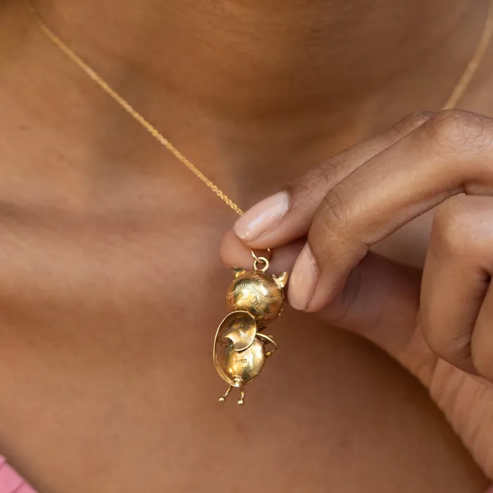 Vintage Earrings Italian Glass Stone and 18K Gold Cat Charm