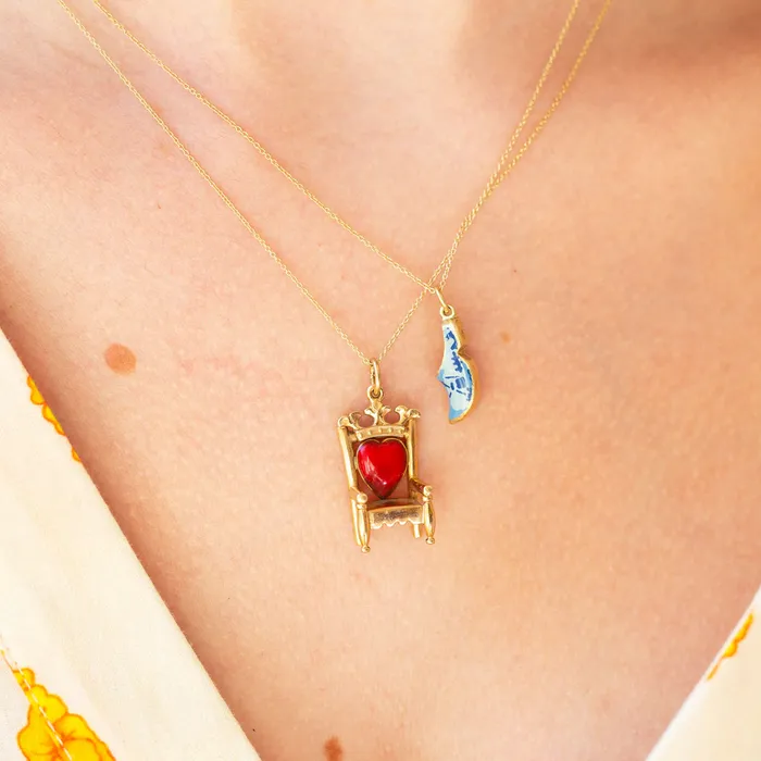 Vintage Necklaces Heart Throne With Enamel And 14k Gold Charm