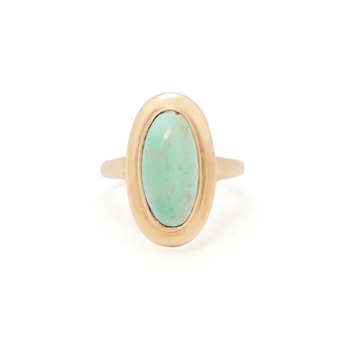 Vintage Rings Green Turquoise And 14K Rose Gold Ring