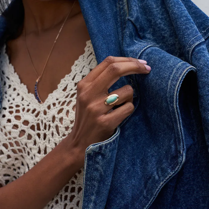 Vintage Rings Green Turquoise And 14K Rose Gold Ring