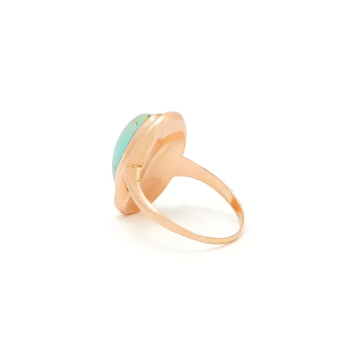 Vintage Rings Green Turquoise And 14K Rose Gold Ring