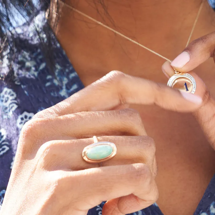 Vintage Rings Green Turquoise And 14K Rose Gold Ring