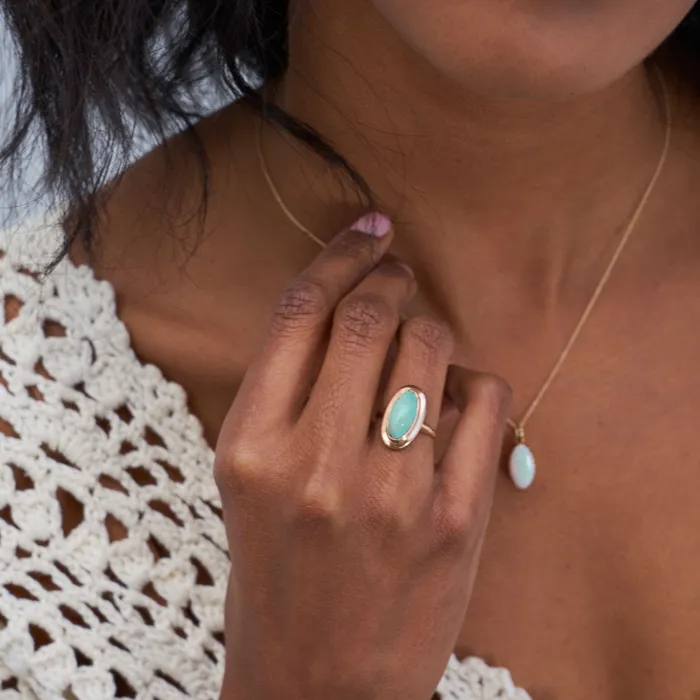 Vintage Rings Green Turquoise And 14K Rose Gold Ring