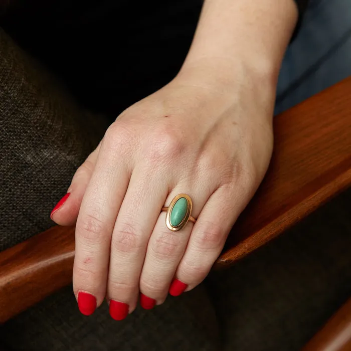 Vintage Rings Green Turquoise And 14K Rose Gold Ring