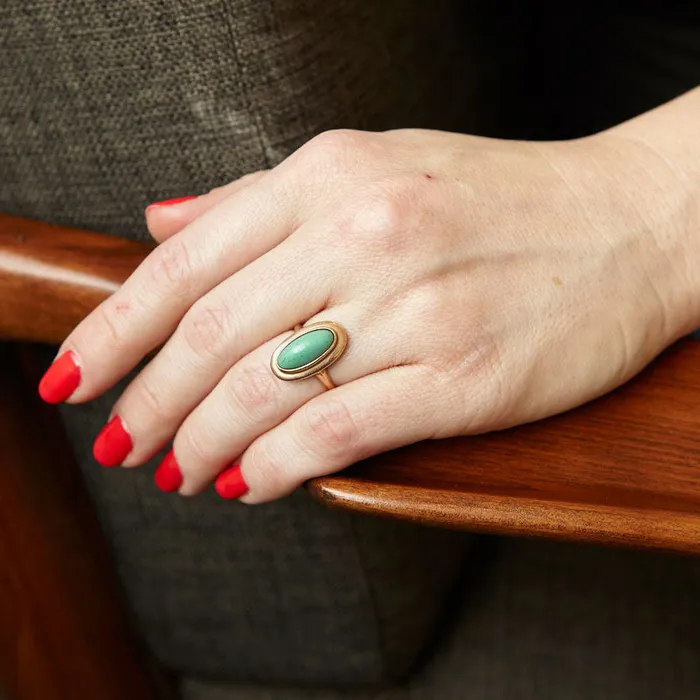 Vintage Rings Green Turquoise And 14K Rose Gold Ring