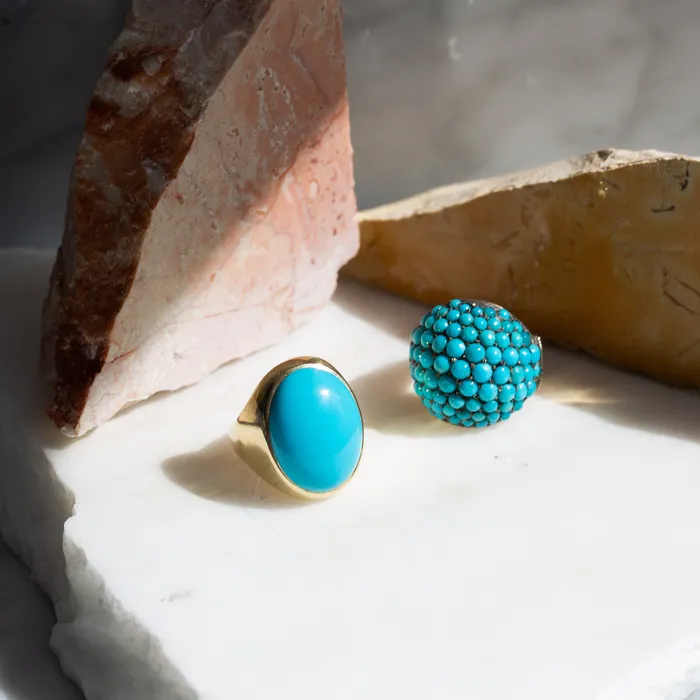 Vintage Rings Large Turquoise and 14k Gold Ring