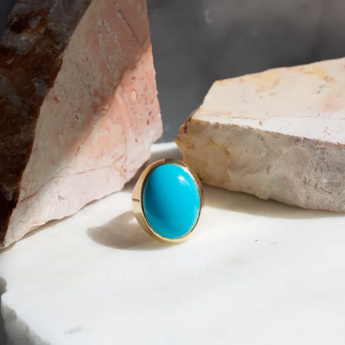 Vintage Rings Large Turquoise and 14k Gold Ring