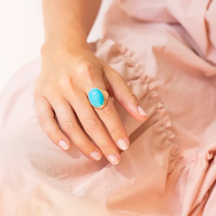Vintage Rings Large Turquoise and 14k Gold Ring
