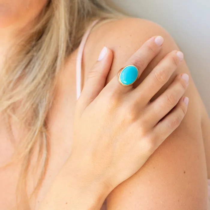 Vintage Rings Large Turquoise and 14k Gold Ring