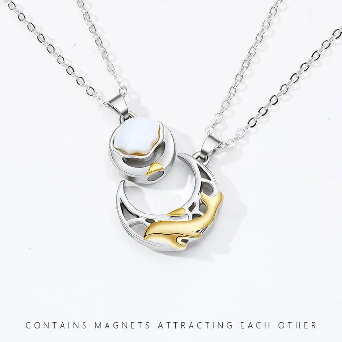 worldnetgifts Magnetic Shell and Whale Neckalce Set Earrings